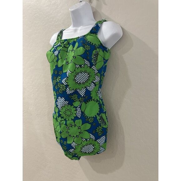 VTG 50s 60s GreenBlue Psychedelic Pinup Style Swimsuit Rockabilly Retro READ S/M - Picture 4 of 14